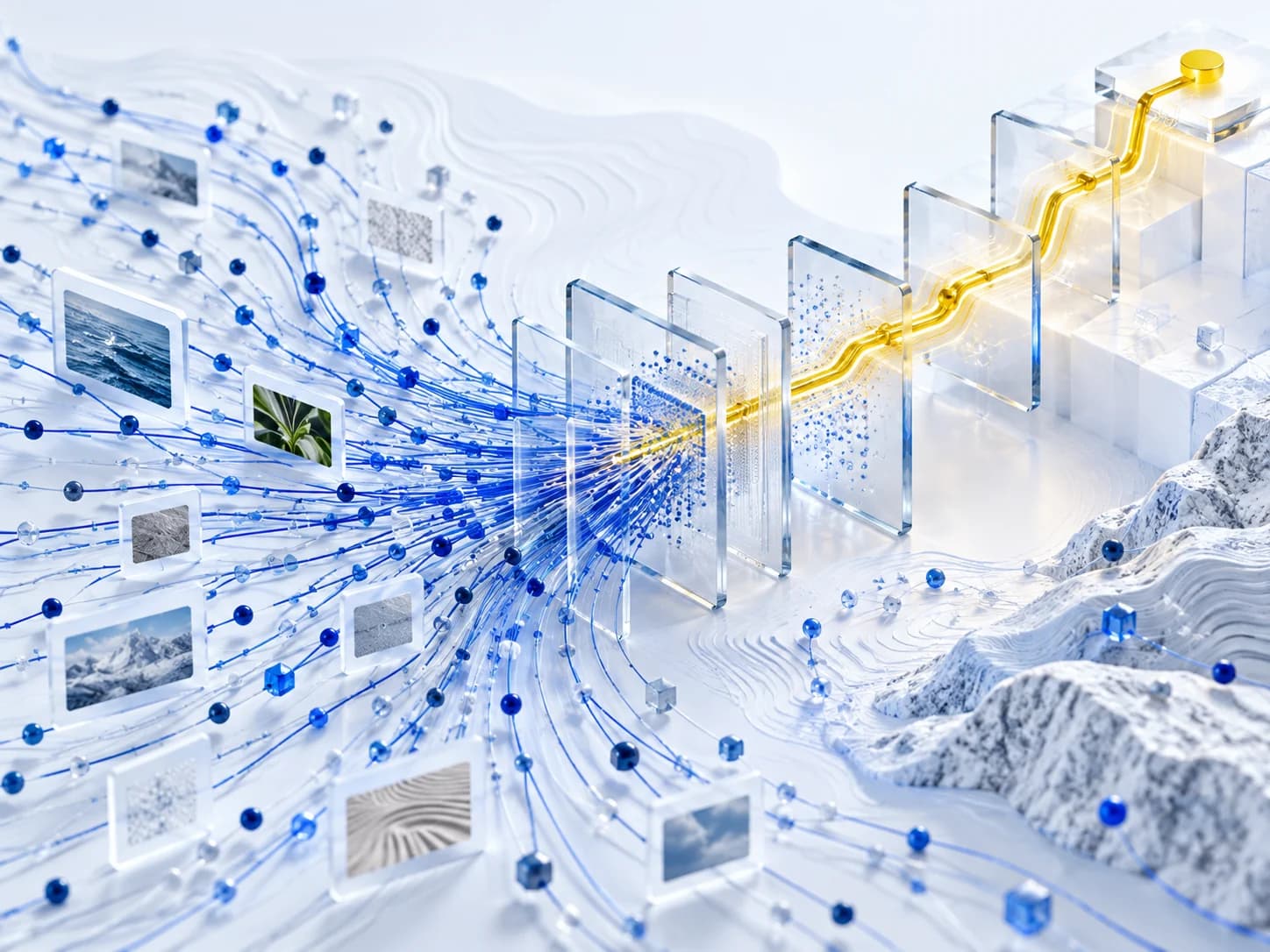 Abstract network of search signals becoming one verified upward path
